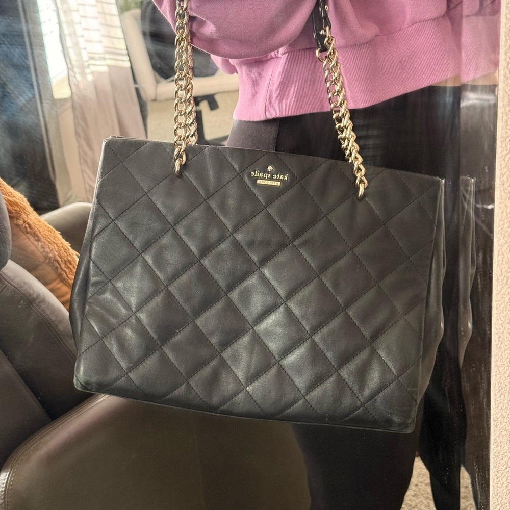 Kate Spade Black Quilted Shoulder Bag Gold Chain